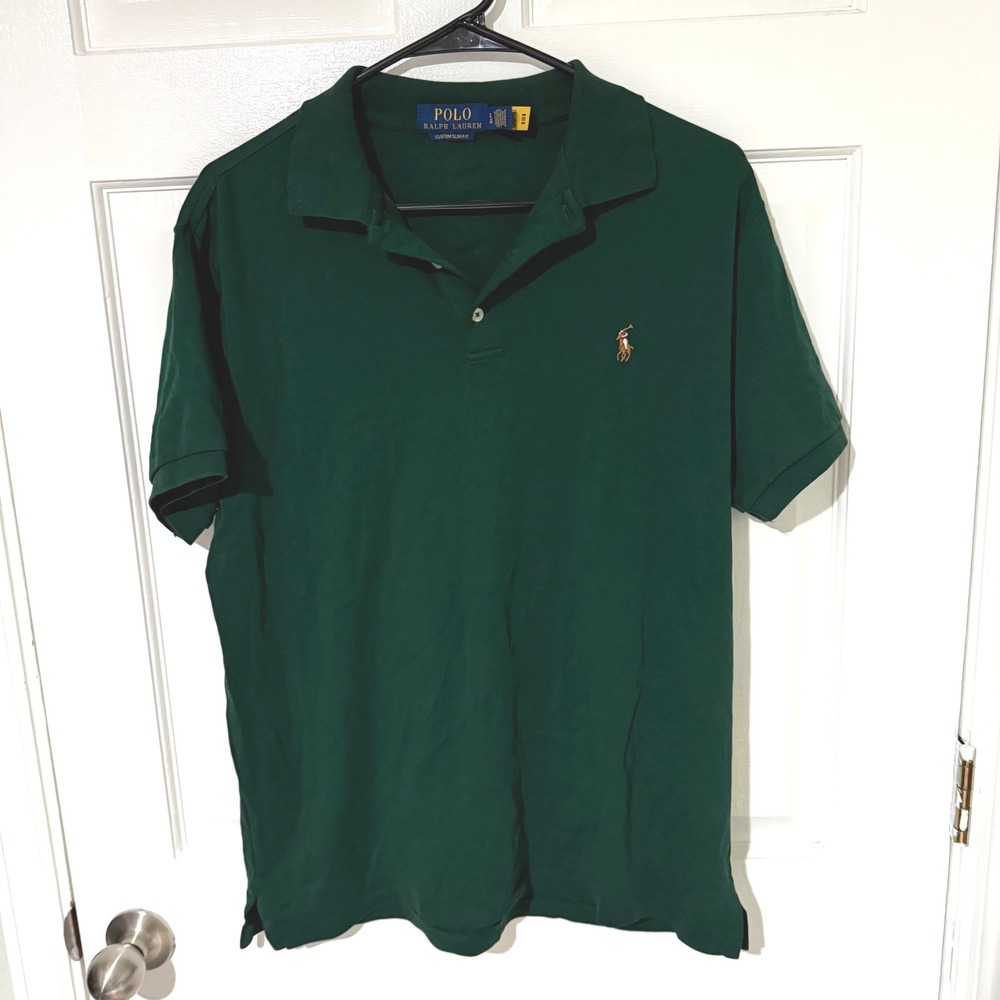 Polo Ralph Lauren Mens Custom Slim Fit Polo Shirt Hunter Green Large LG